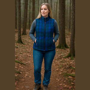 Croft & Barrow Blue Green Plaid Zip Up Vest Cotton Women Size XL